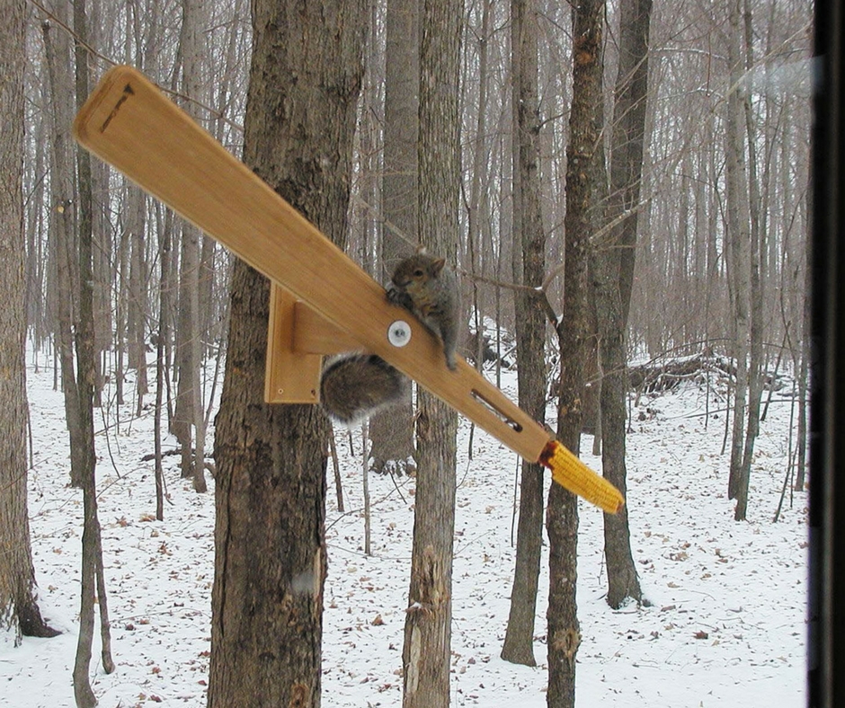 Krmítko pro veverky vyrobené ze dřeva