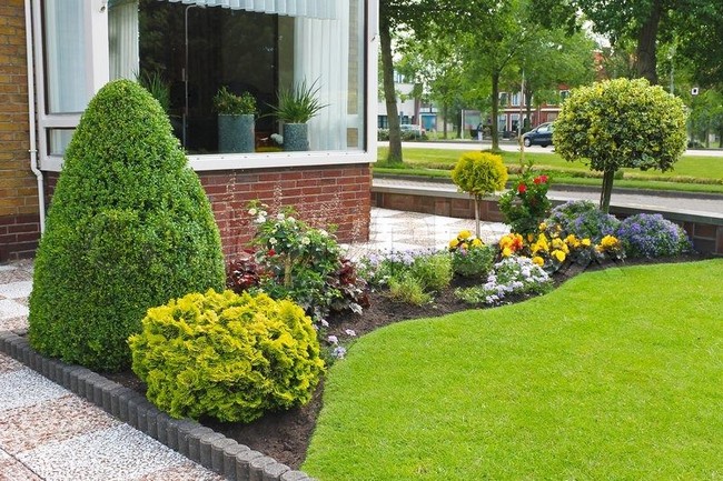 Flowerbed design in front of the house