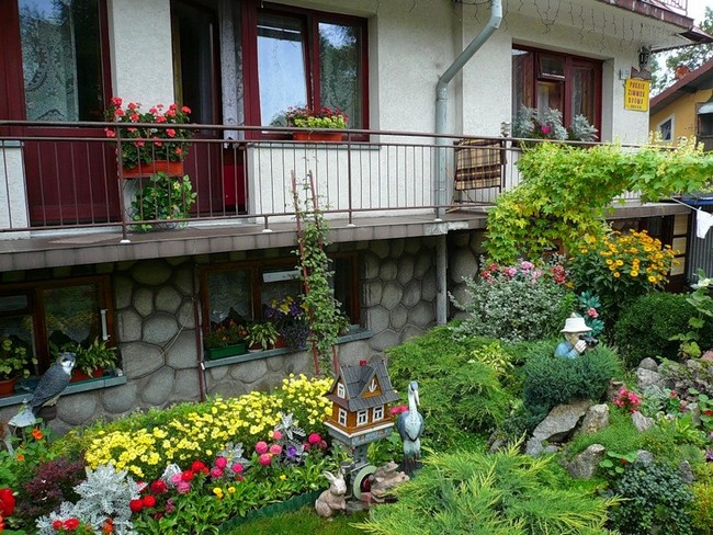 Conception de parterre de fleurs devant la maison