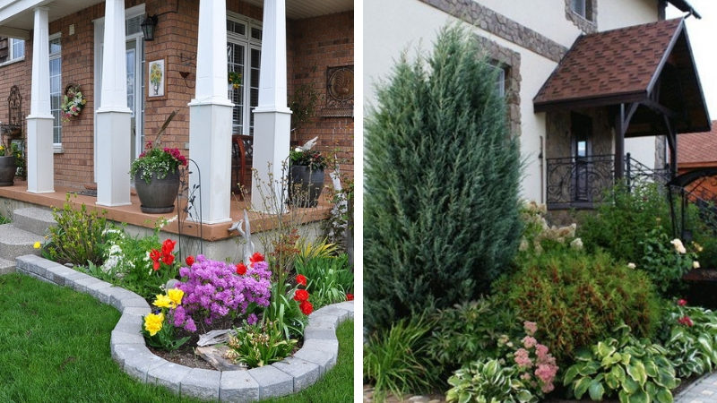 Conception de parterre de fleurs de porche