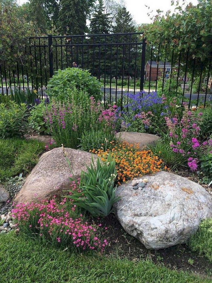 Landscaping of a site with a rock garden