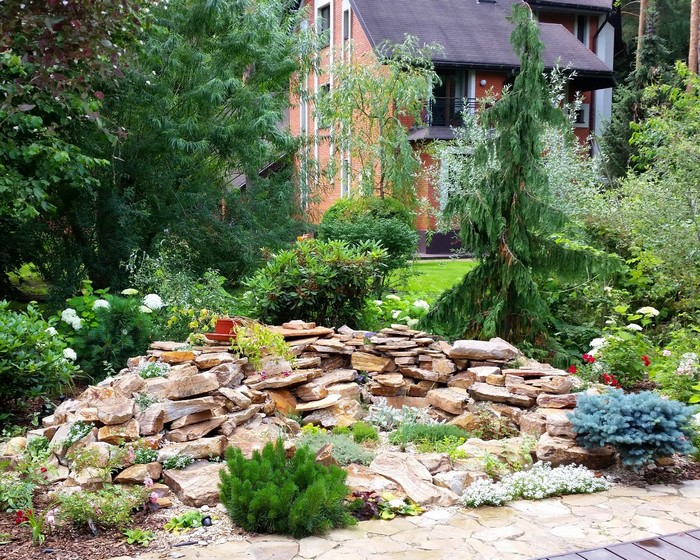 Landscaping of a site with a rock garden