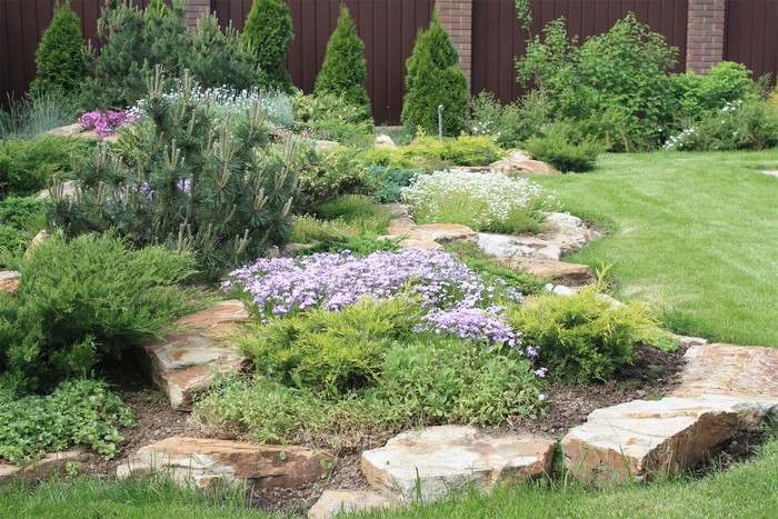 Landscaping of a site with a rock garden