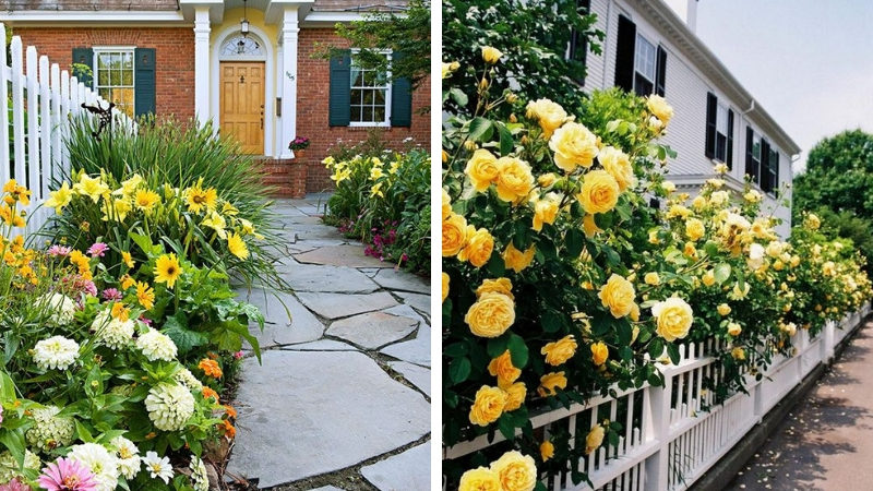 Design of flower beds along the fence