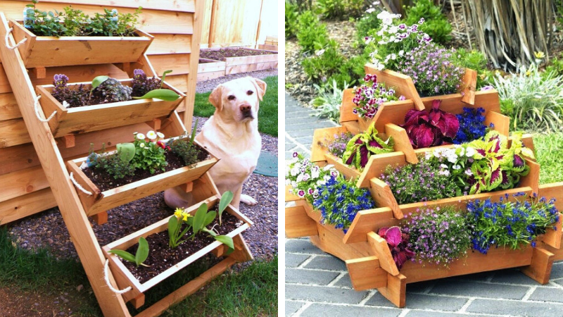 multi-tiered flower bed in the country